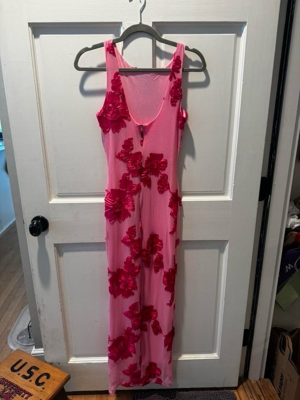 Sleeveless Pink Floral-Embroidered Maxi Dress - Picture 3 of 3